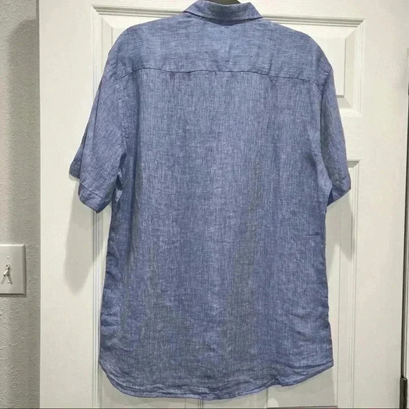 Recognition 100% Linen Mens Blue button down short sleeve shirt ❤️ - Picture 4 of 8